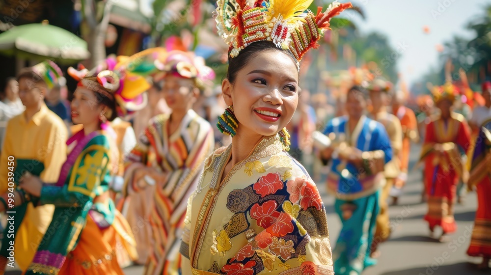 Φωτογραφία Vibrant Cultural Parade with Colorful Costumes and Traditional Music in a Rejuve