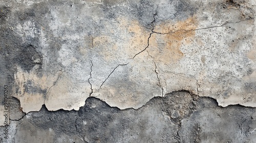 A close-up view of weathered concrete wall surface featuring cracks and stains, showcasing texture and aging patterns.