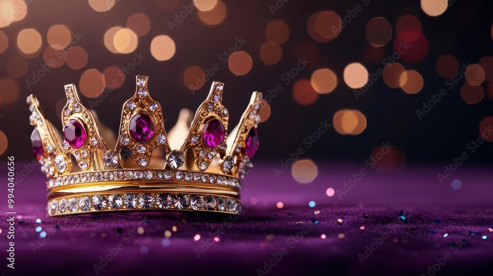 Elegant crown adorned with jewels, surrounded by soft bokeh lights. Elegant crown adorned with jewels, surrounded by soft bokeh lights.