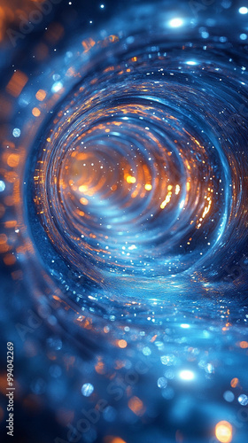 An abstract tunnel with swirling lights and bokeh effects photo