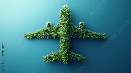 Eco-friendly travel concept with green airplane shape photo