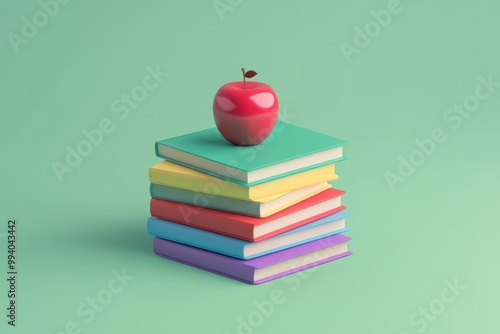 Wallpaper Mural A stack of colorful books topped with a shiny red apple, symbolizing education and knowledge. Torontodigital.ca