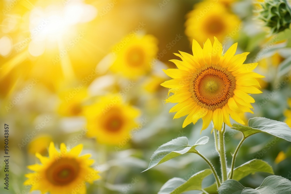 Fototapeta premium Golden sunflare vibrant sunflowers in bloom