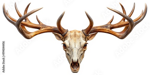 Isolated deer head skull with majestic antlers on a transparent background, perfect for wildlife, hunting, or rustic home decoration themes, featuring a striking natural beauty. photo