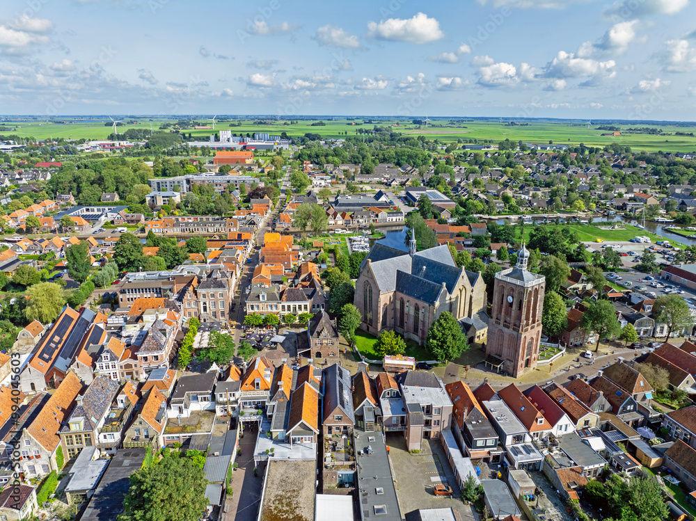 Obraz premium Aerial from the historical town Workum in Friesland the Netherlands