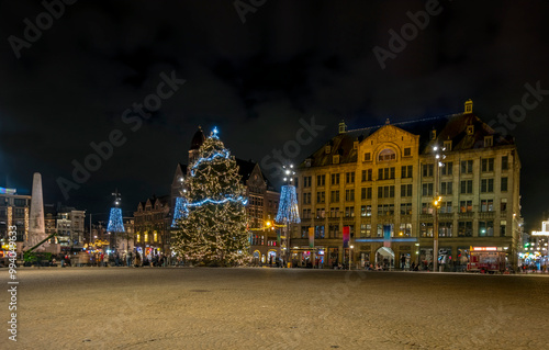 Photography Christmas in Amsterdam on the Damsquare in the Netherlands at night
