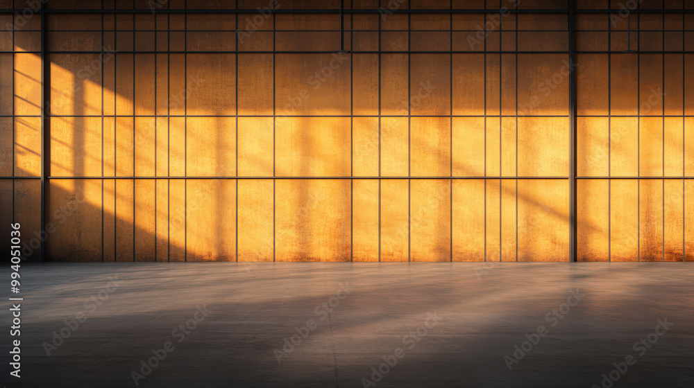 Industrial Warehouse Interior with Sunlight and Concrete Floor Industrial Warehouse Interior with Sunlight and Concrete Floor