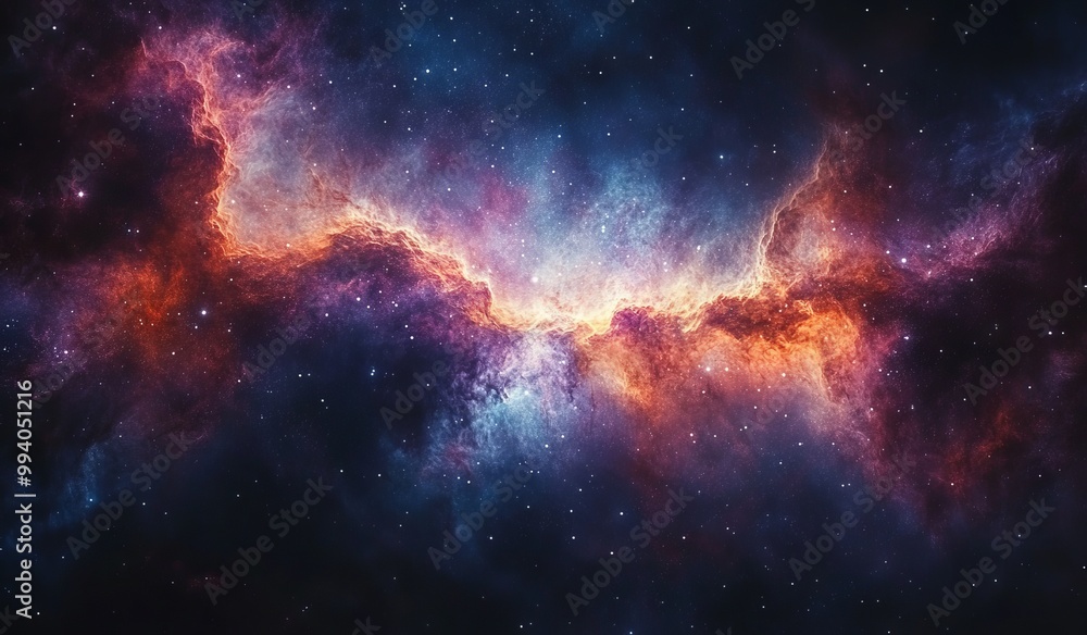 Fototapeta premium Mystical Cosmos: A Vibrant Nebula Illuminating The Cosmic Night Sky