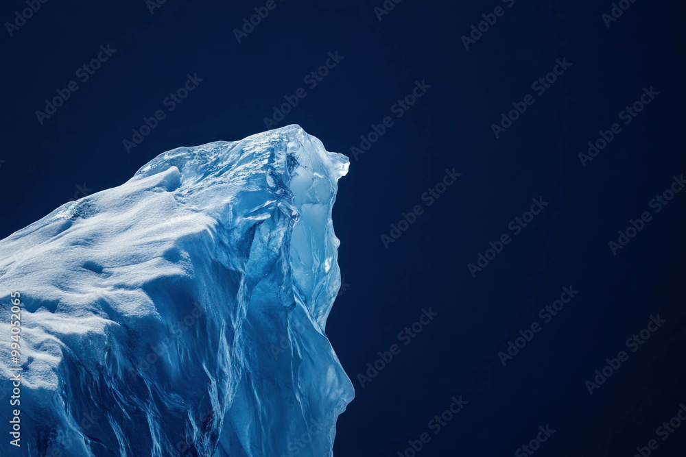 Obraz premium Isolated Detailed Frozen Glacier Peak Under The Dark Night Sky, Cold Iceberg Formation