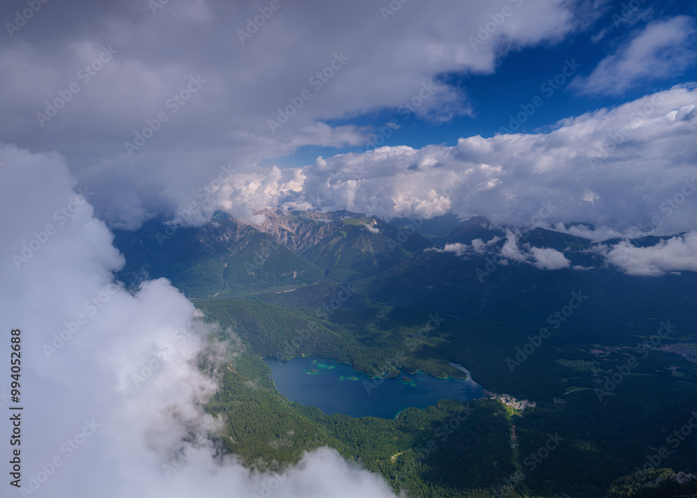 Aerial  view of Lake Eibsee in the German Alps