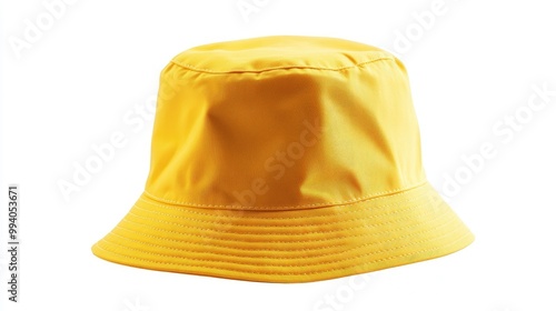 Isolated yellow bucket hat on white, crisp and clean for easy customization, perfect for fashion branding.