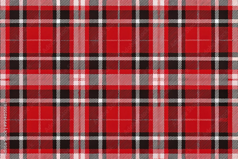 Vibrant red and black plaid pattern in a stylized vector illustration with bold lines, geometric shapes, and subtle texture on a clean white background. Vibrant red and black plaid pattern in a stylized vector illustration with bold lines, geometric shapes, and subtle texture on a clean white background.