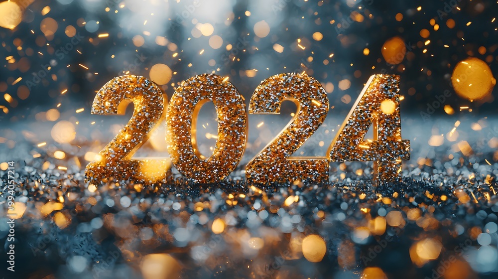 Glittering 2024 numbers with sparkles, symbolizing celebration and new beginnings. Glittering 2024 numbers with sparkles, symbolizing celebration and new beginnings.