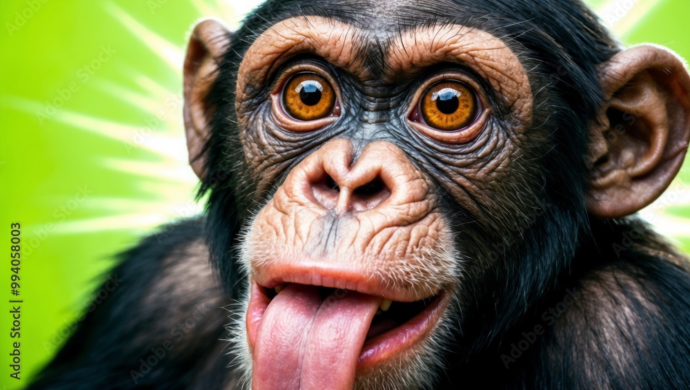 A close-up of a chimpanzee with its tongue sticking out A close-up of a chimpanzee with its tongue sticking out