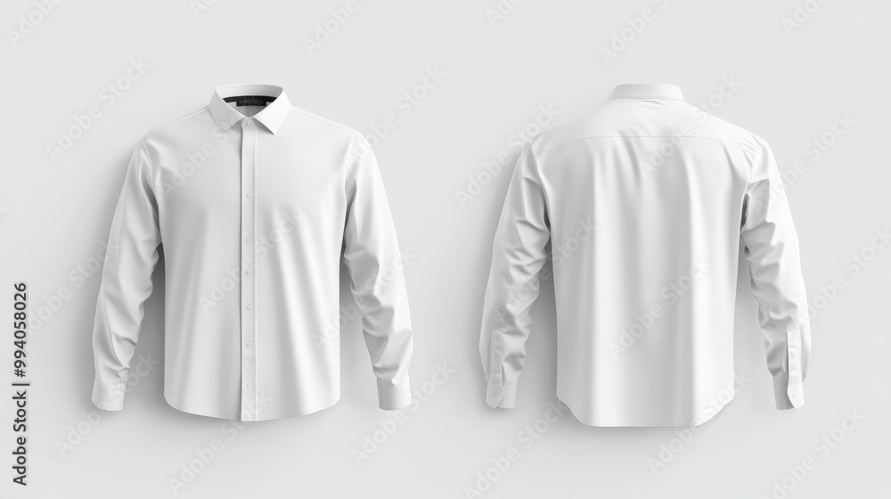 Plain white shirt displayed in front and back view mockup, ideal for apparel design presentations. Plain white shirt displayed in front and back view mockup, ideal for apparel design presentations.