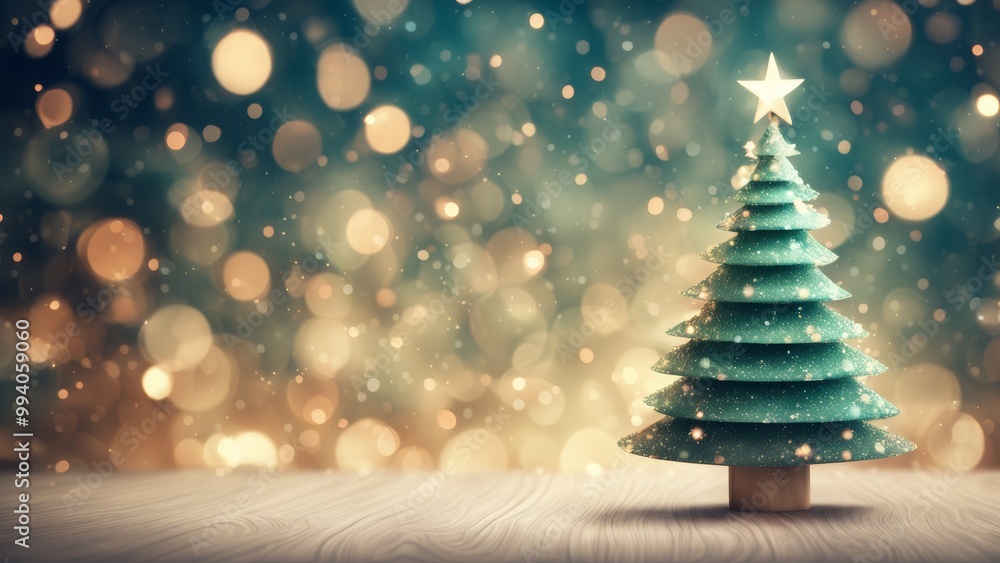christmas tree in the snow, bokeh background christmas tree in the snow, bokeh background