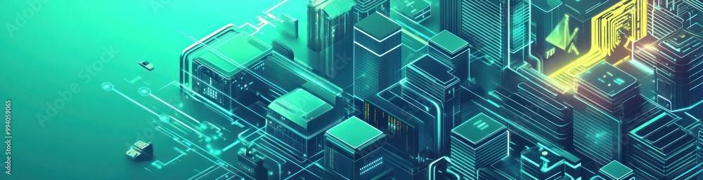 Futuristic cityscape with digital elements and vibrant colors. Futuristic cityscape with digital elements and vibrant colors.
