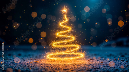 Obraz na płótnie Albero di Natale stilizzato con luci dorate su sfondo blu notte w salonie