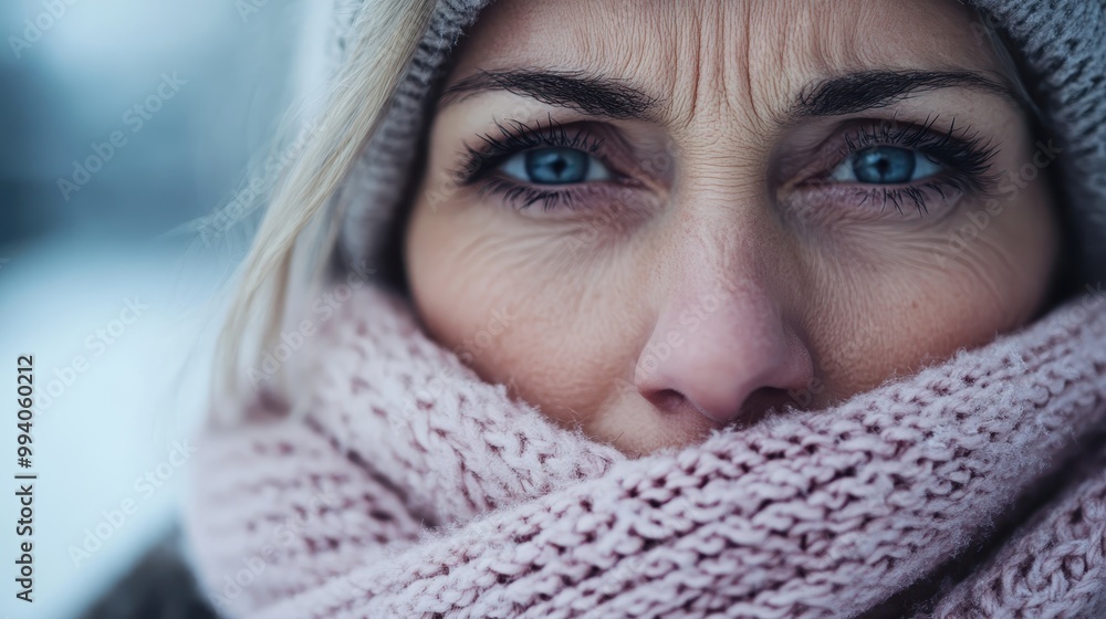 A close-up of a person wearing a knitted scarf, suggesting chilly weather and a cozy atmosphere. The focus is on the scarf's texture and warmth it provides. A close-up of a person wearing a knitted scarf, suggesting chilly weather and a cozy atmosphere. The focus is on the scarf's texture and warmth it provides.