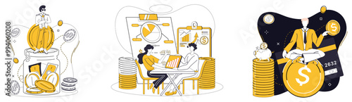 Capital management vector illustration. Economic success is journey embarked upon with compass strategic capital planning Capital is currency fuels engine business development and growth