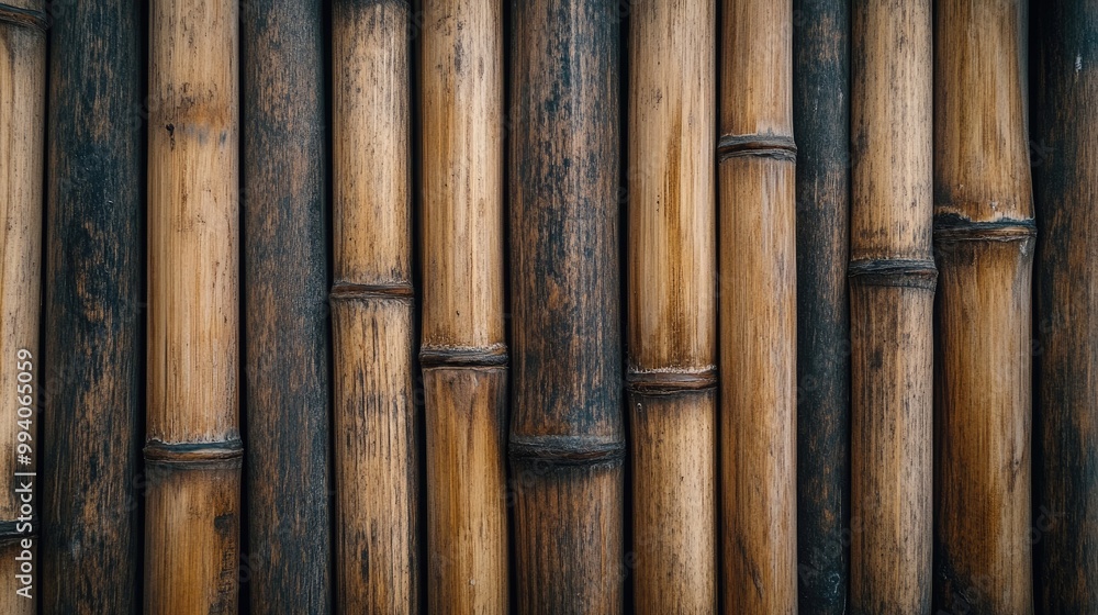Textured bamboo fence in a close-up shot, showcasing the natural beauty of wooden material for a rustic backdrop. Textured bamboo fence in a close-up shot, showcasing the natural beauty of wooden material for a rustic backdrop.