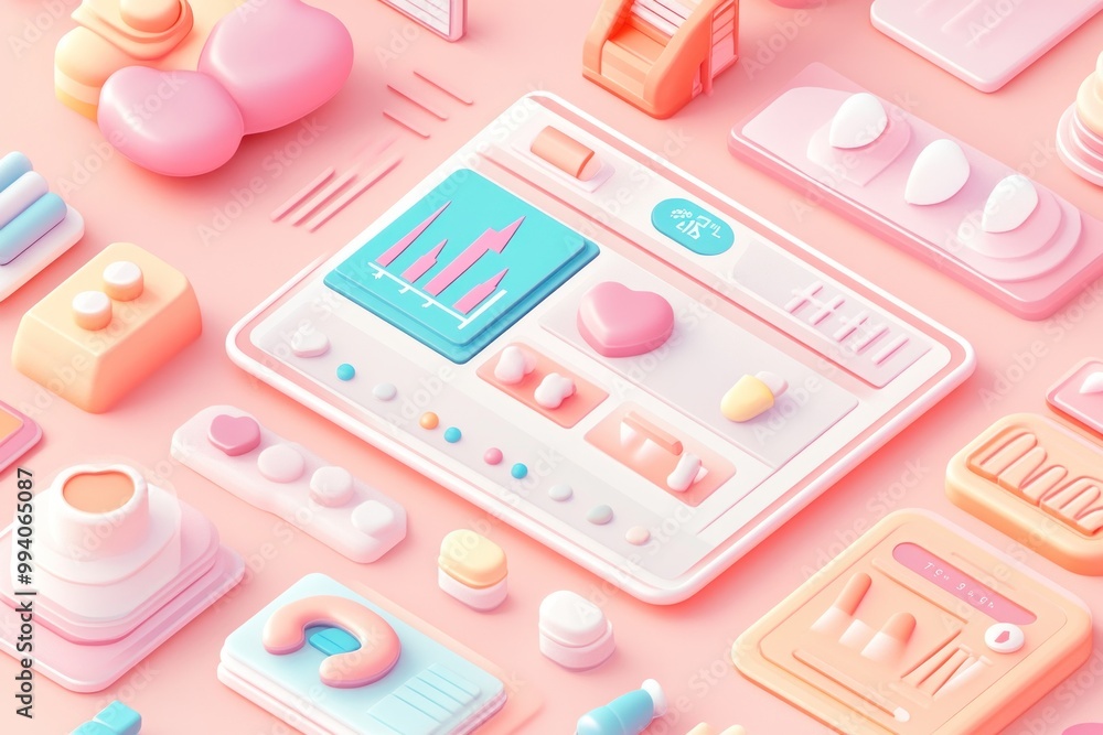 A colorful, playful interface design featuring various buttons and charts. A colorful, playful interface design featuring various buttons and charts.
