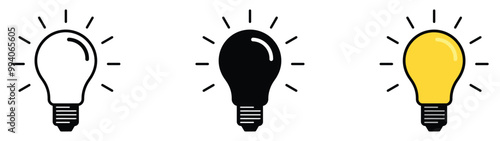 Light bulb icon set. Idea icon. Lamp concept. Light bulb, isolated in modern outline, flat, and colored design. Vector illustration