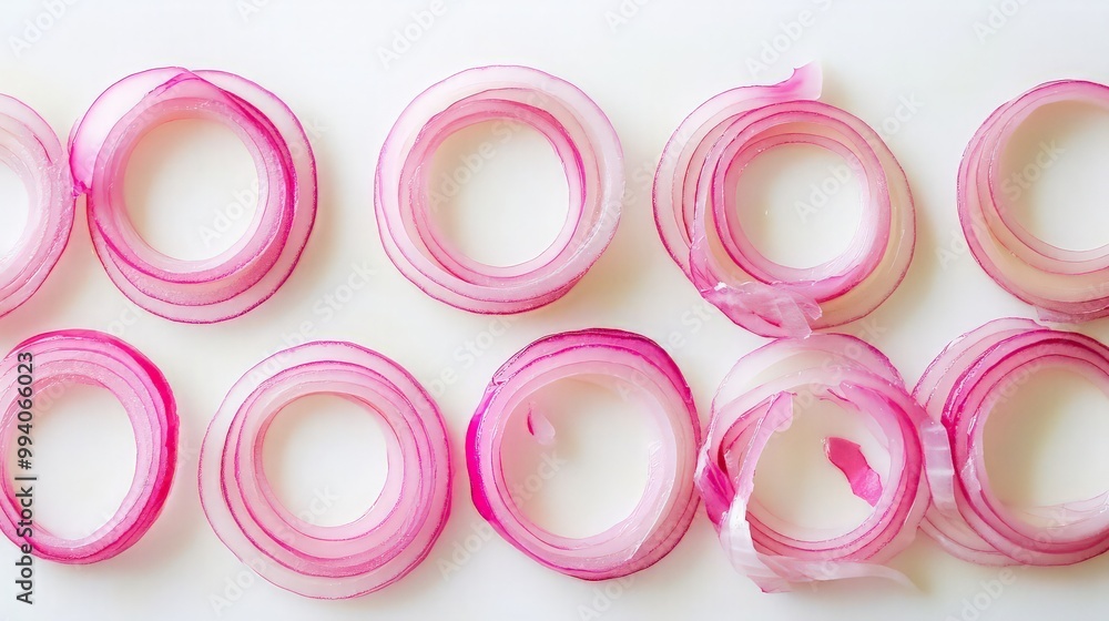 Red Onion Rings on White Surface Red Onion Rings on White Surface