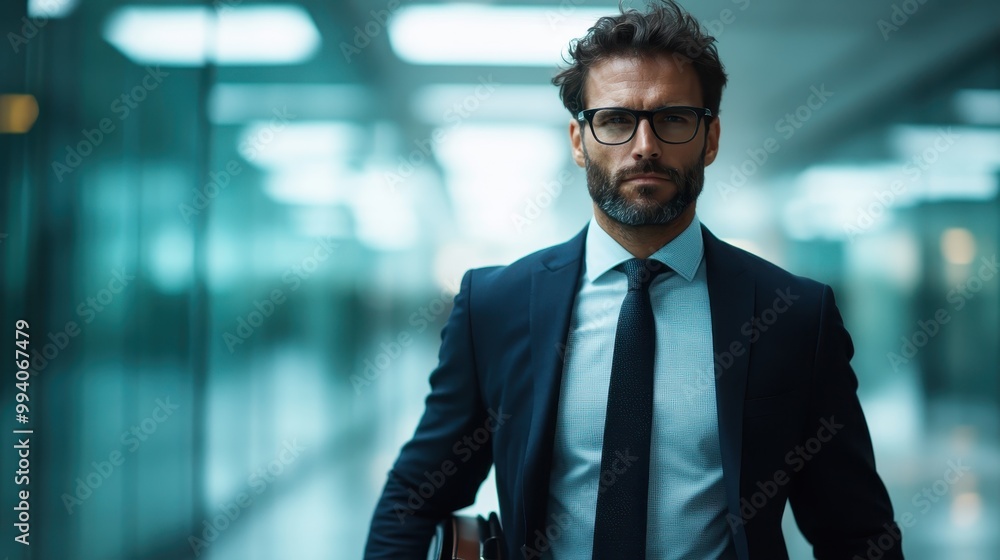 A determined businessman in a formal suit and glasses walks through a modern office corridor, exuding professionalism and a focus on success and goals. A determined businessman in a formal suit and glasses walks through a modern office corridor, exuding professionalism and a focus on success and goals.