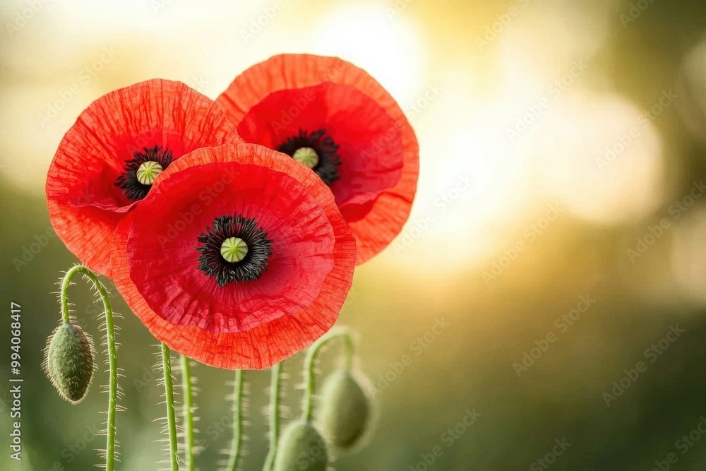 Obraz premium Vibrant red poppies blossoming in sunlit field