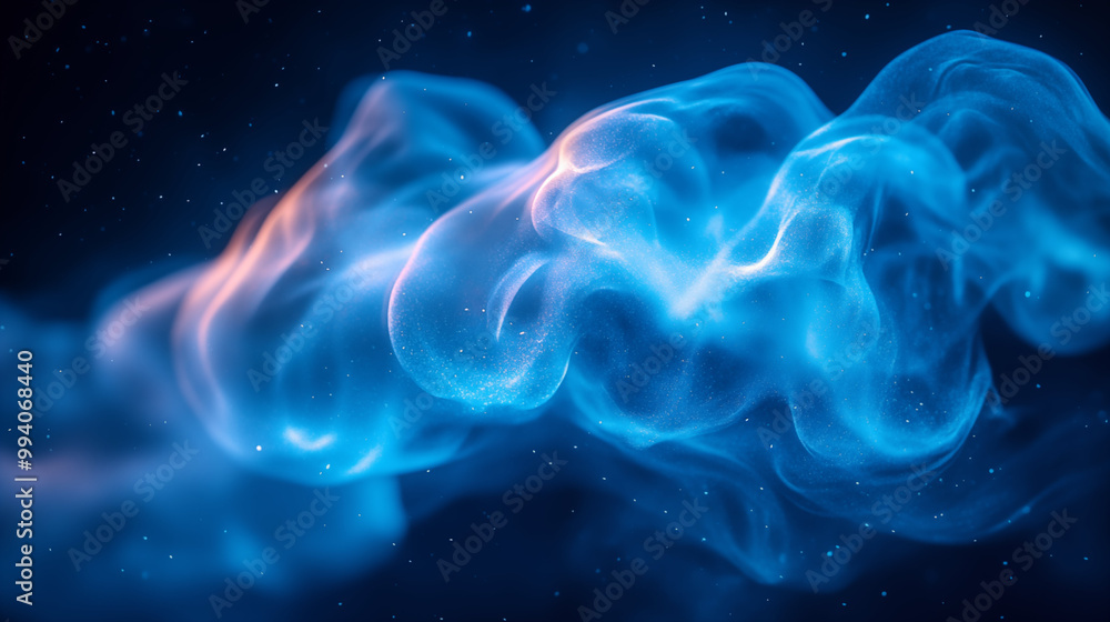 Obraz premium Ethereal blue smoke swirling against starry night sky. Concept of mystery and cosmic energy