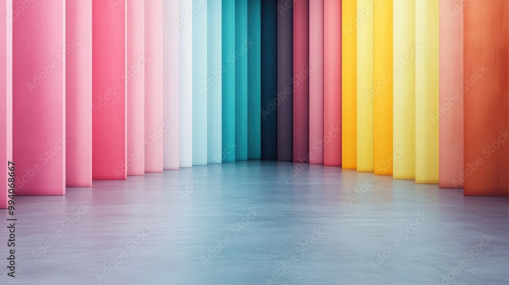 A room with walls painted with vertical stripes in a wide range of colors, creating a playful and dynamic environment, perfect for creative inspiration and bright moods. A room with walls painted with vertical stripes in a wide range of colors, creating a playful and dynamic environment, perfect for creative inspiration and bright moods.
