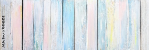 Pastel Painted Wooden Planks with Visible Grain, Panoramic Banner