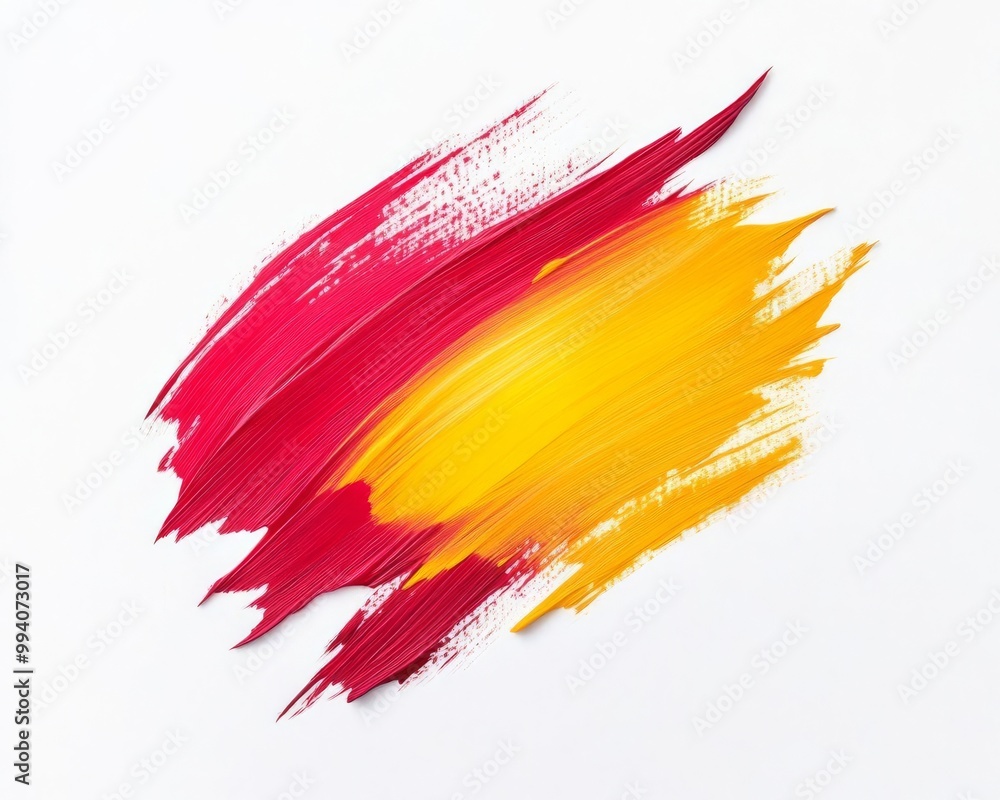 Bold Red and Yellow Textured Paint Brush Stroke on Crisp White Background for Art and Design Bold Red and Yellow Textured Paint Brush Stroke on Crisp White Background for Art and Design