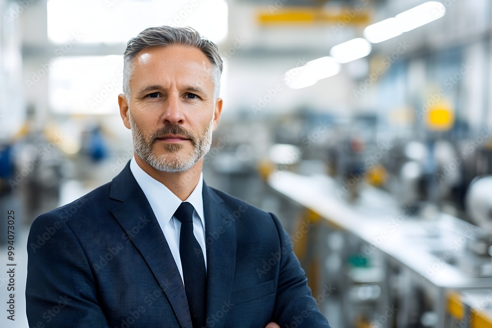Impeccably Suited Corporate Executive Overseeing High End Consumer Goods Manufacturing with Observant Gaze Impeccably Suited Corporate Executive Overseeing High End Consumer Goods Manufacturing with Observant Gaze
