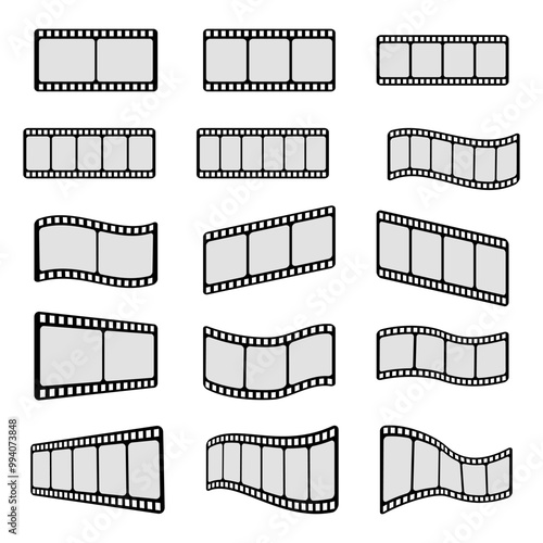 Set of strip film. Old retro cinema film strips. Video recording. Vector illustration.