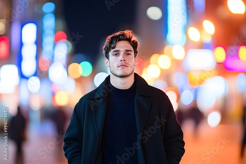 Fashionably Poised Male Model Dominates Dynamic Chromatic City Environment