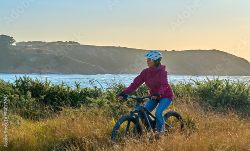 nice senior woman cycling w...