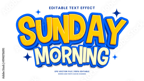 Sunday morning text effect. Retro vintage cartoon editable text effect style