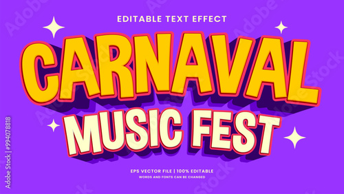 Carnaval music fest text effect. Retro vintage editable text effect style