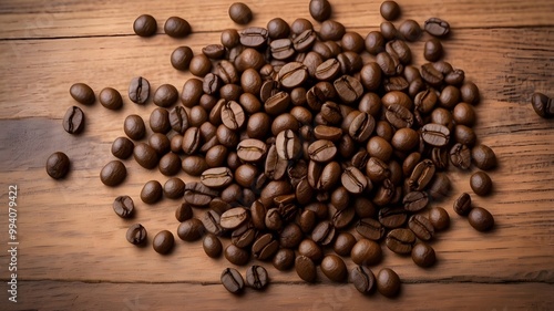 roasted coffee beans on wooden background