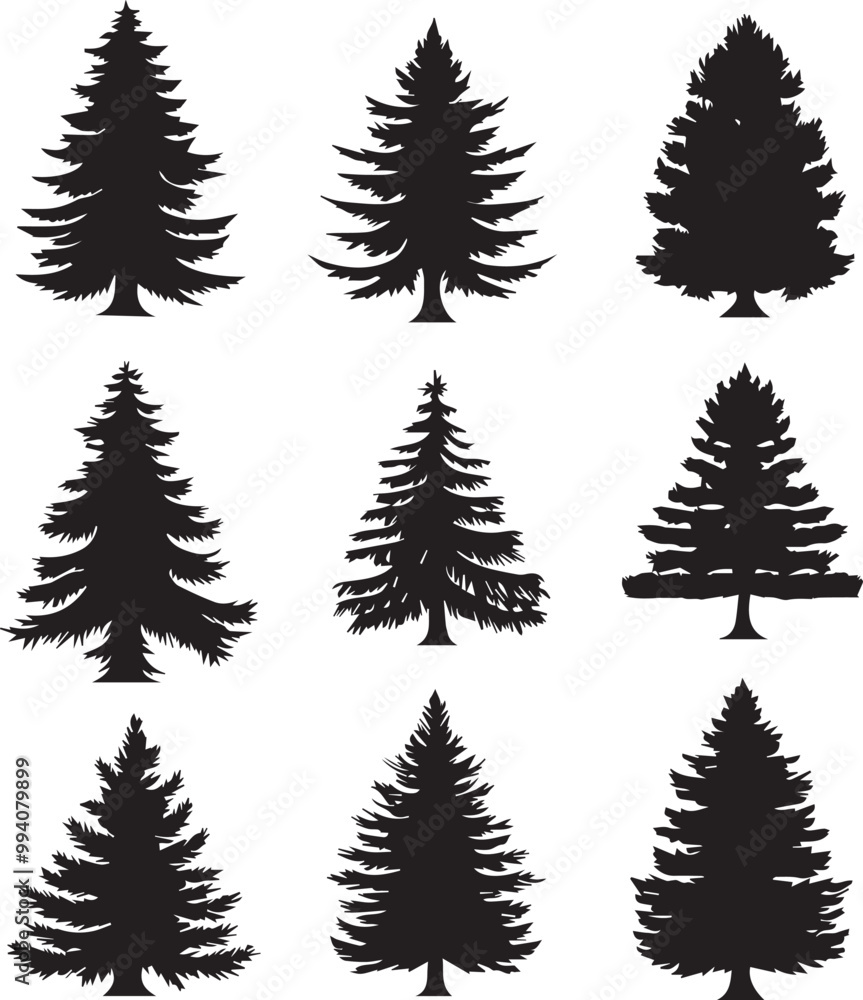 Obraz premium A bundle of minimalist pine tree silhouette vector, Pine tree vector silhouette. 