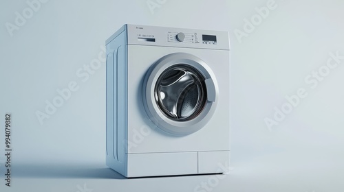 A washing machine is shown in a picture, set apart from anything else, with a plain white background. It's a computer-generated image.