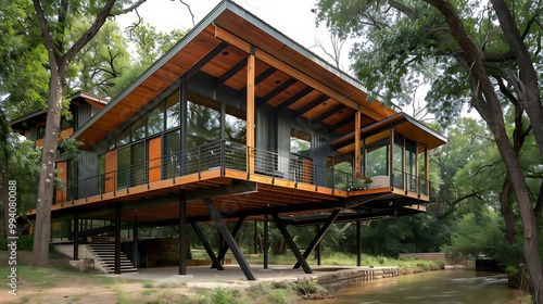 Texan frame house has river supports on a low base