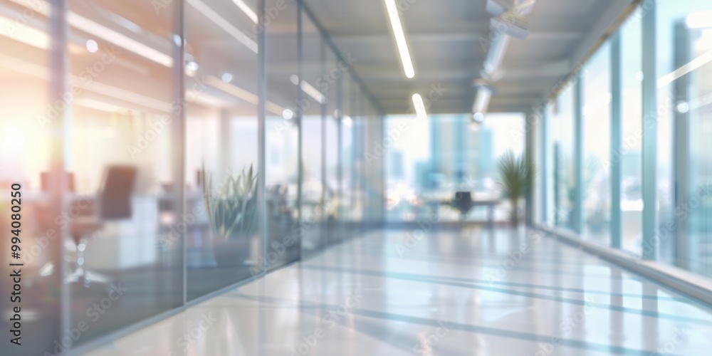 Empty modern office corridor with glass walls and bright daylight. Empty modern office corridor with glass walls and bright daylight.