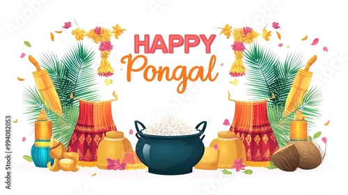 Happy Pongal Holiday of Tamil Nadu South India.illustration photo