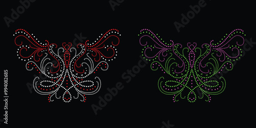 Angel wings crystal iron Rhinestone template design. Beauty for unique modern butterfly digital Rhinestone template.