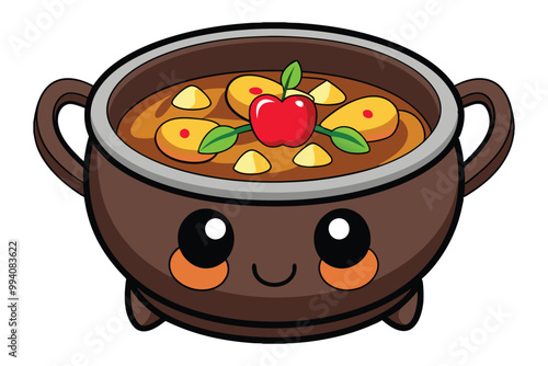 Beef meat stewed with potatoes, carrots and spices in ceramic on white background