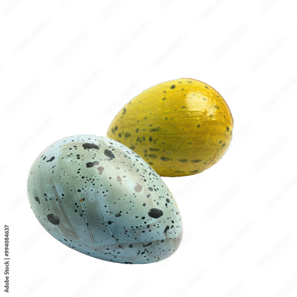 Two colorful easter eggs lying on white background, representing the joy and celebration of easter Two colorful easter eggs lying on white background, representing the joy and celebration of easter
