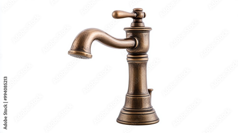 This is a bathroom faucet with a single handle. It's made of metal and has a short spout. The picture shows it against a white background. This is a bathroom faucet with a single handle. It's made of metal and has a short spout. The picture shows it against a white background.